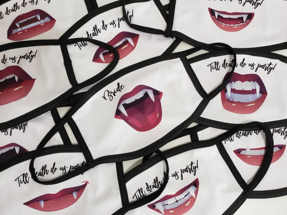 Vampire Bachelorette Party or Halloween Party Lips Face Mask with Personalized Text - Set of 5