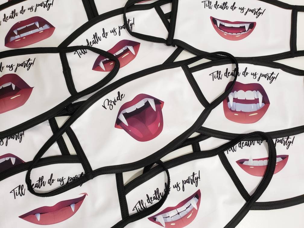 Vampire Bachelorette Party or Halloween Party Lips Face Mask with Personalized Text - Set of 5