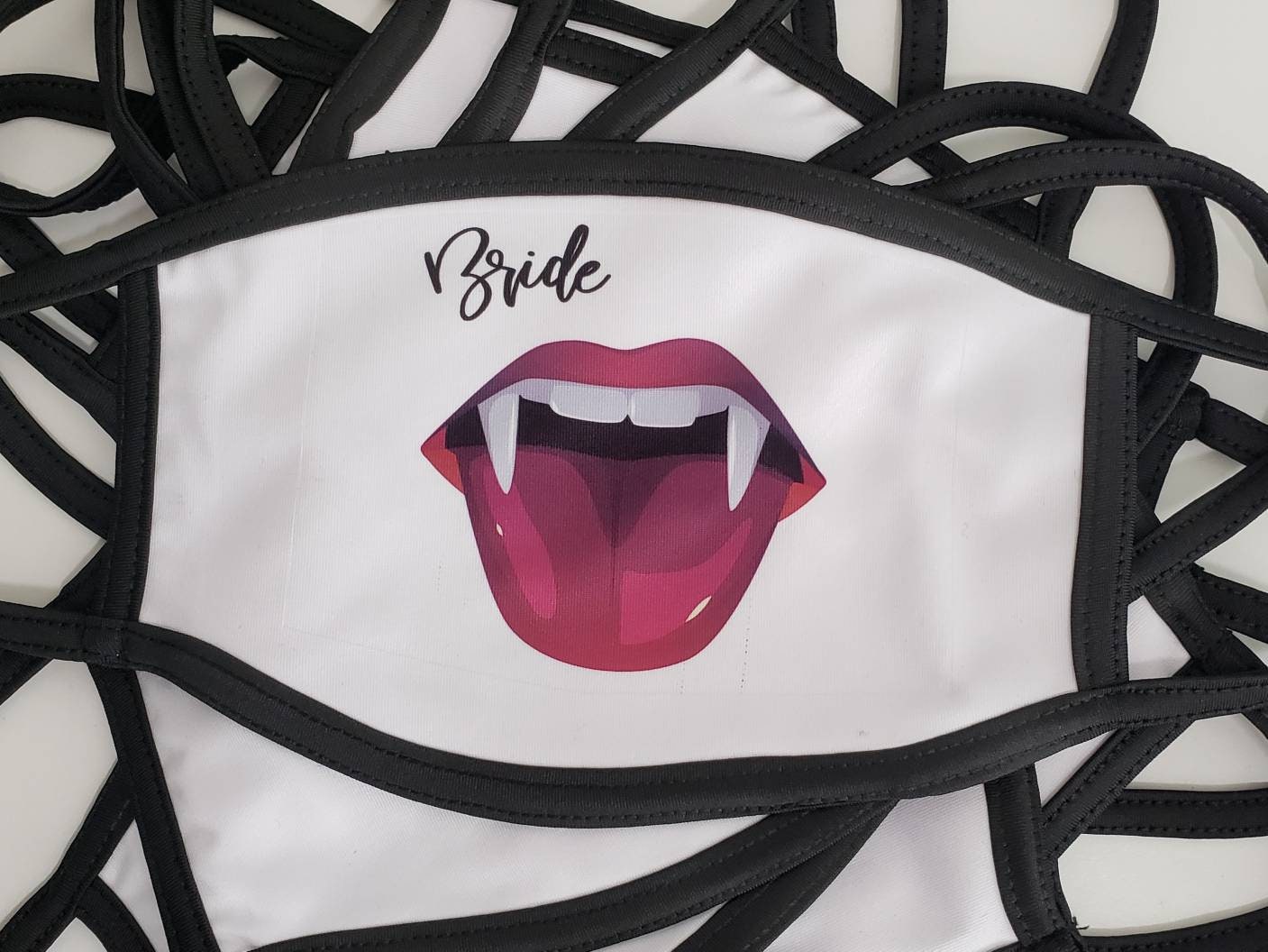 Vampire Bachelorette Party or Halloween Party Lips Face Mask with Personalized Text - Set of 5