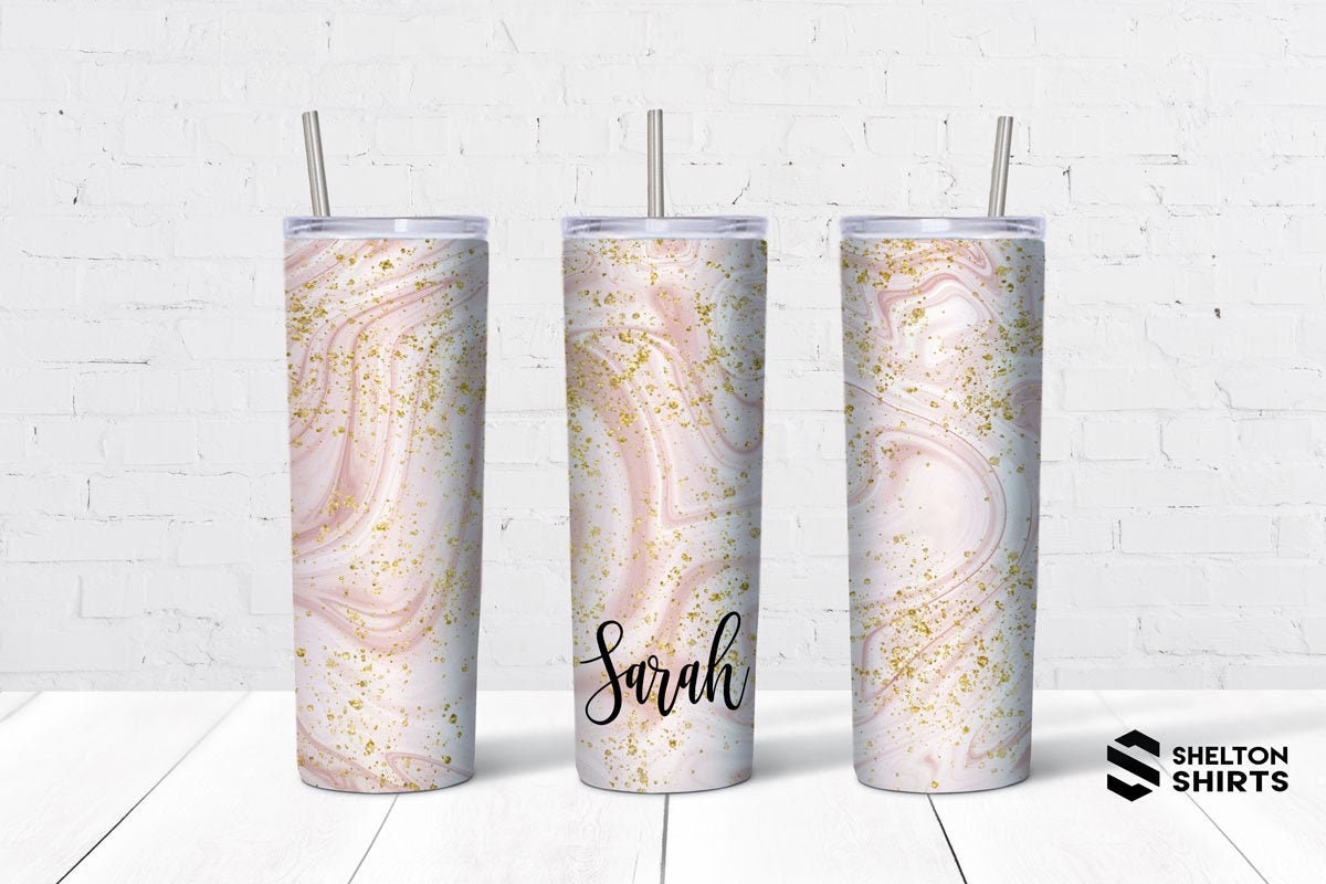 Rose Gold Swirl with Gold Glitter with your Name on the Side