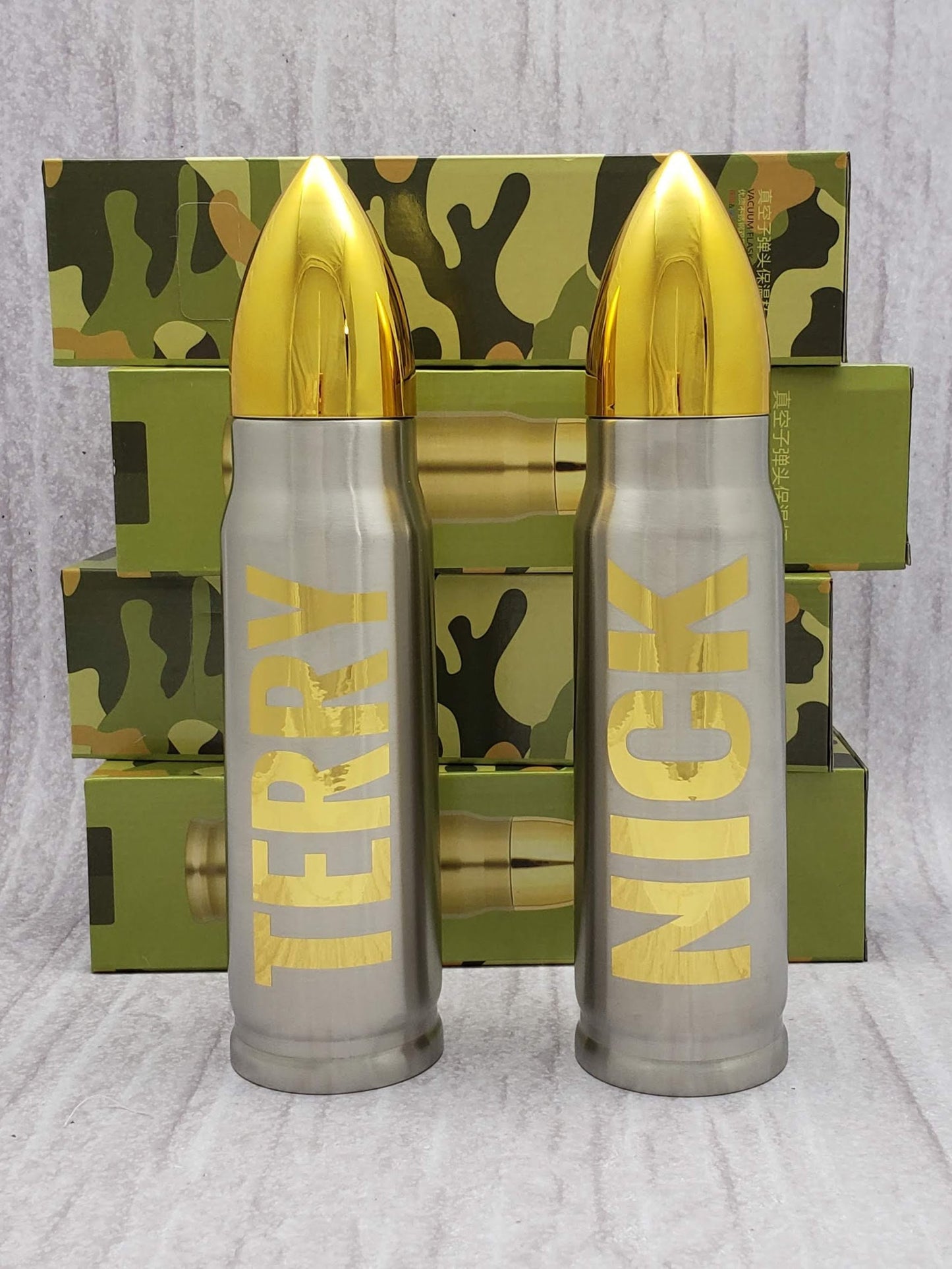 Silver Bullet Tumbler with Personalized Name in Gold Chrome