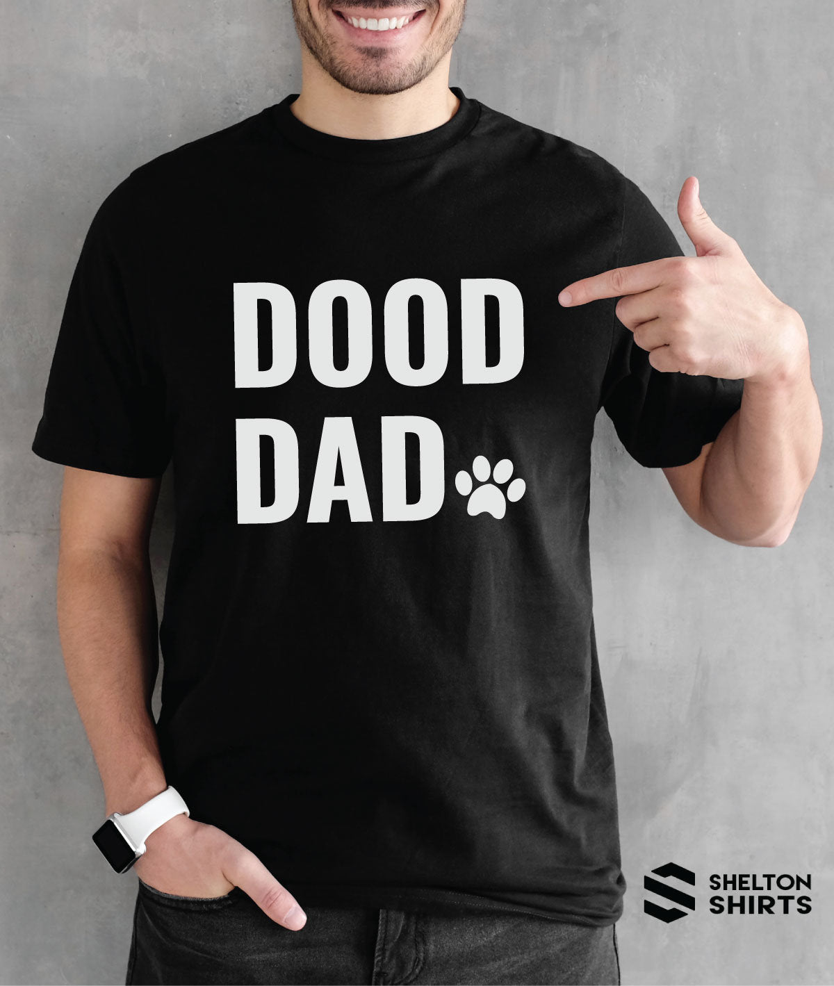 Dood Dad with Paw Print Unisex Comfy Crew Neck T-Shirt - Doodle Dad - Dog Dad
