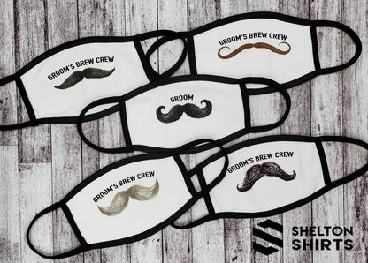 Bachelor Party Mustache Face Mask with Personalized Text - Set of 5 Masks