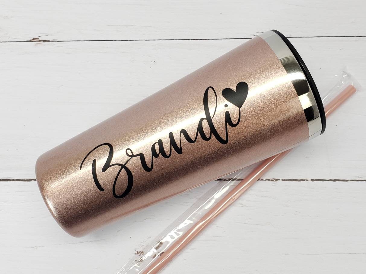 Rose Gold Tumbler Personalized Name with Heart - Bridal Party Gift