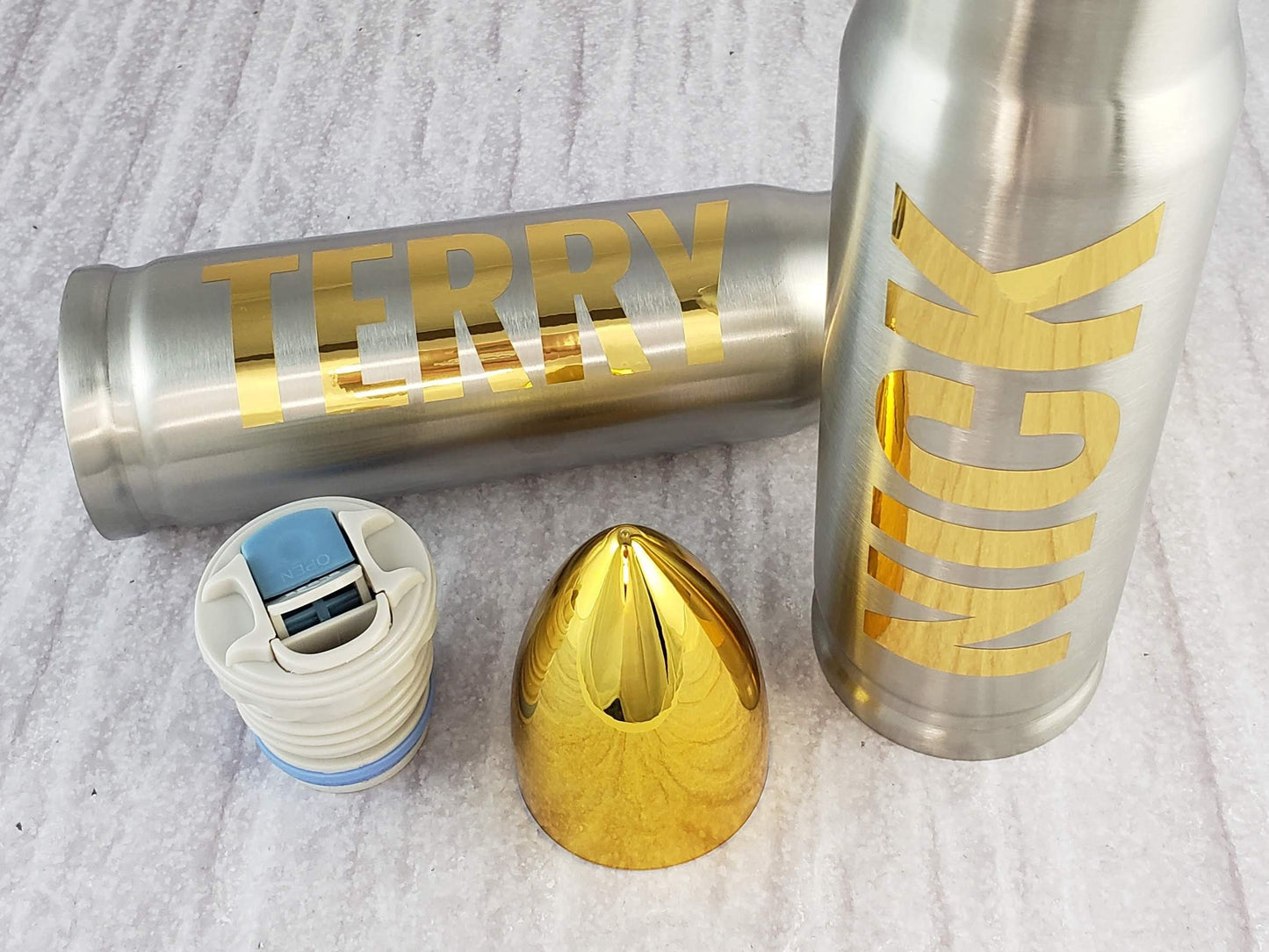 Silver Bullet Tumbler with Personalized Name in Gold Chrome
