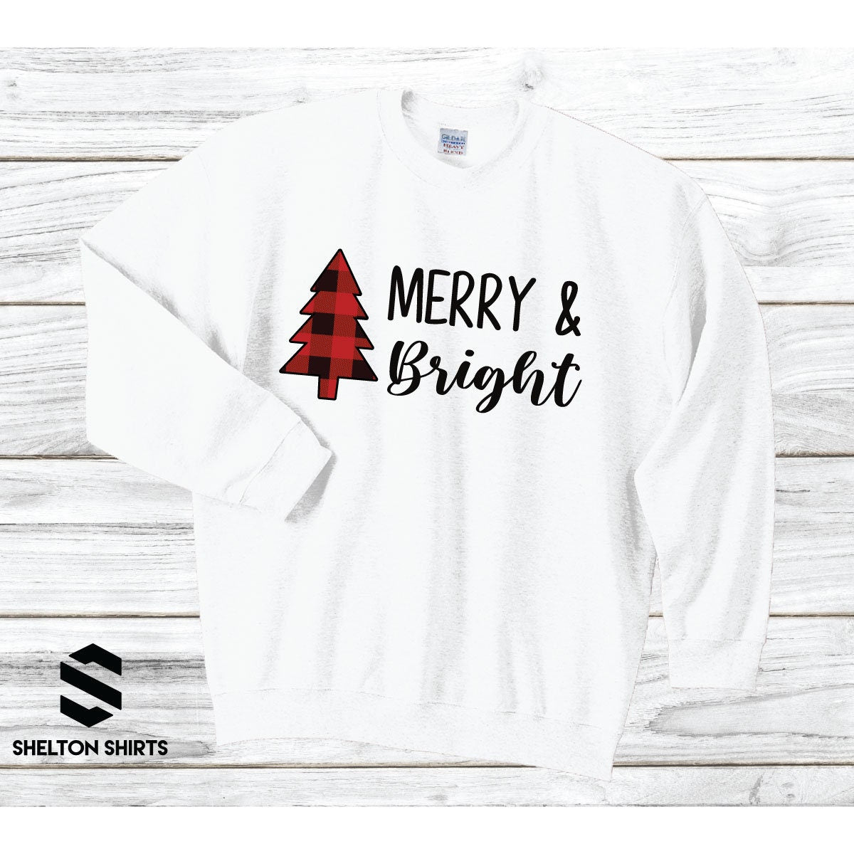 Merry and Bright with Buffalo Plaid Tree - Super Comfy Crewneck Black Unisex Sweatshirt