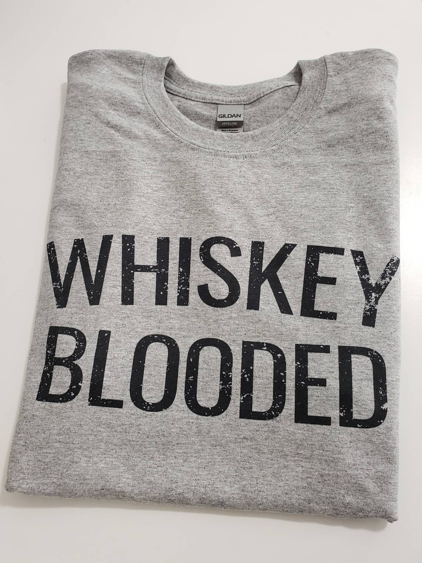 Whiskey Blooded Grunge Vintage Print Grey T-shirt