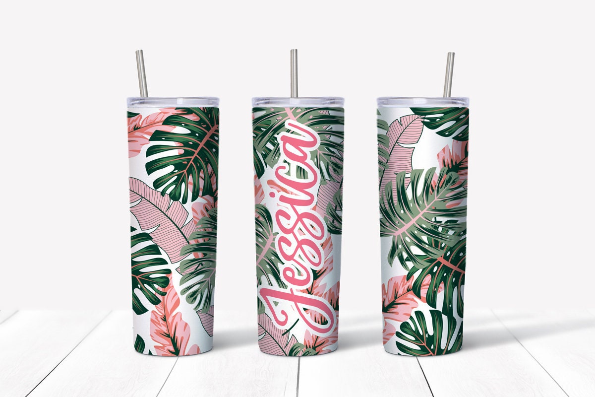 Tropical Pink Tumbler with Your Name on the front