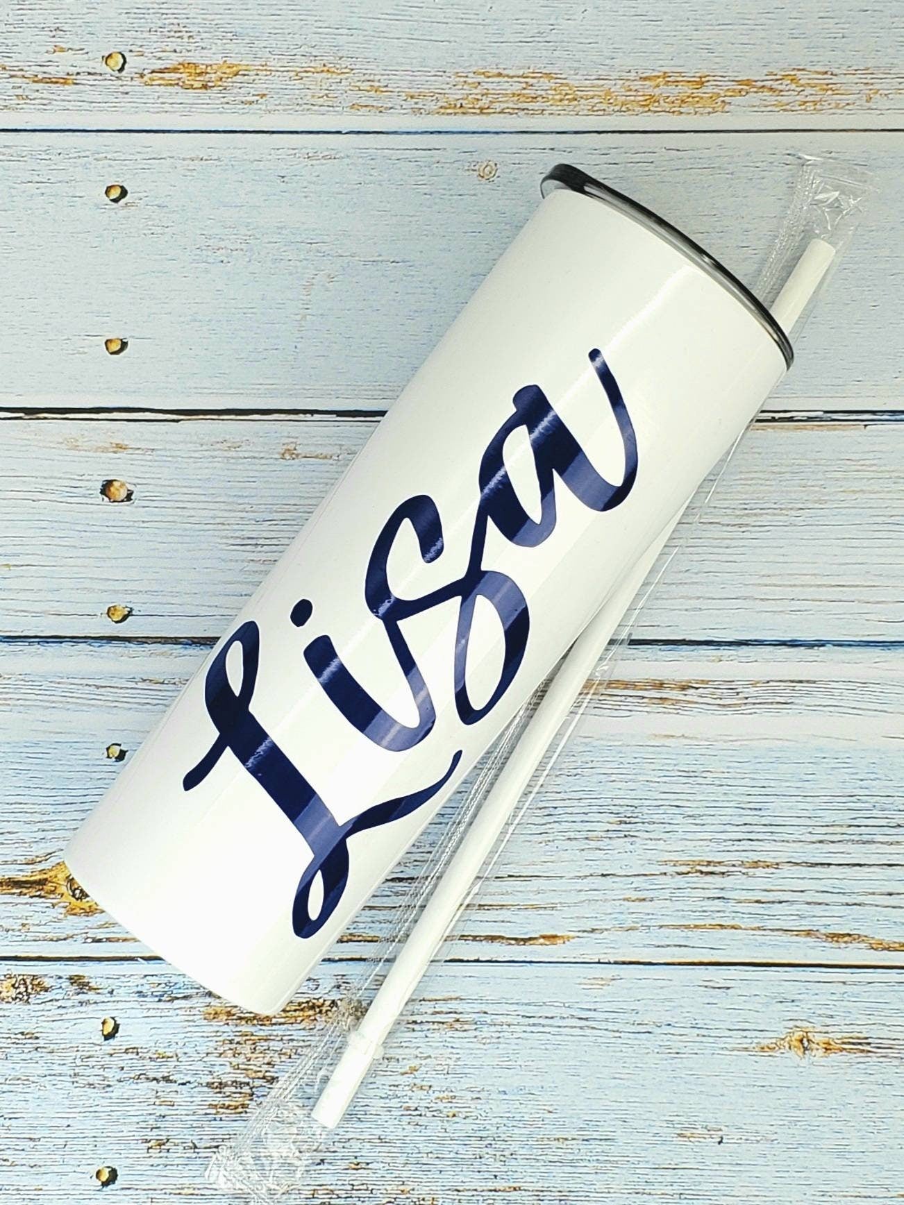 Marble Tumbler with Script Name in PERMANENT PRINT - 20 oz Hot or Cold Tumbler