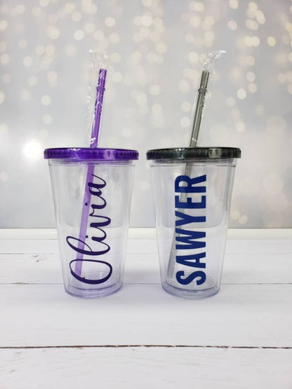 Personalized Name on Clear Acrylic Tumbler with Straw