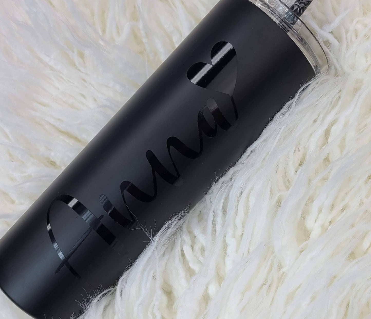 Matte Black Tumbler Glossy Black Name with Heart - Bridal Party Gift