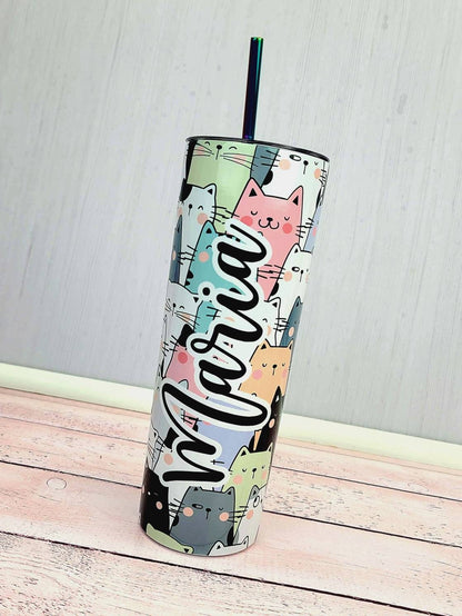 Cat Cup Tumbler with Your Name and Your Cats Names