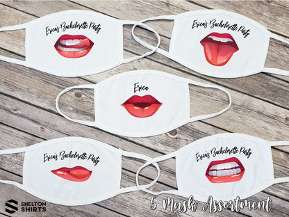 Bachelorette Party Lips Face Mask with Personalized Text - Set of 5 Masks