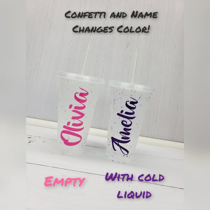 Confetti Color Changing Cup with Color Changing Pink to Purple Name Decal