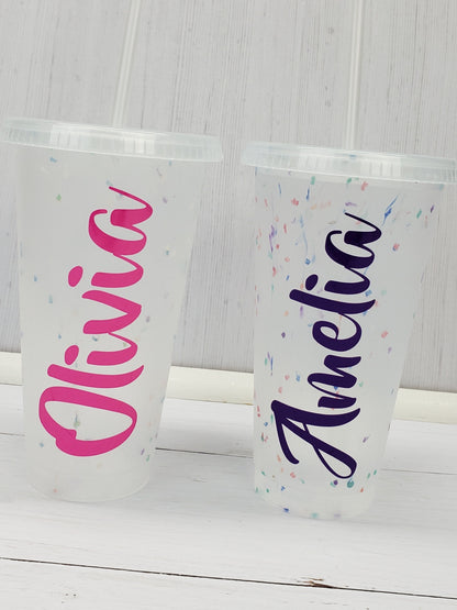Confetti Color Changing Cup with Color Changing Pink to Purple Name Decal