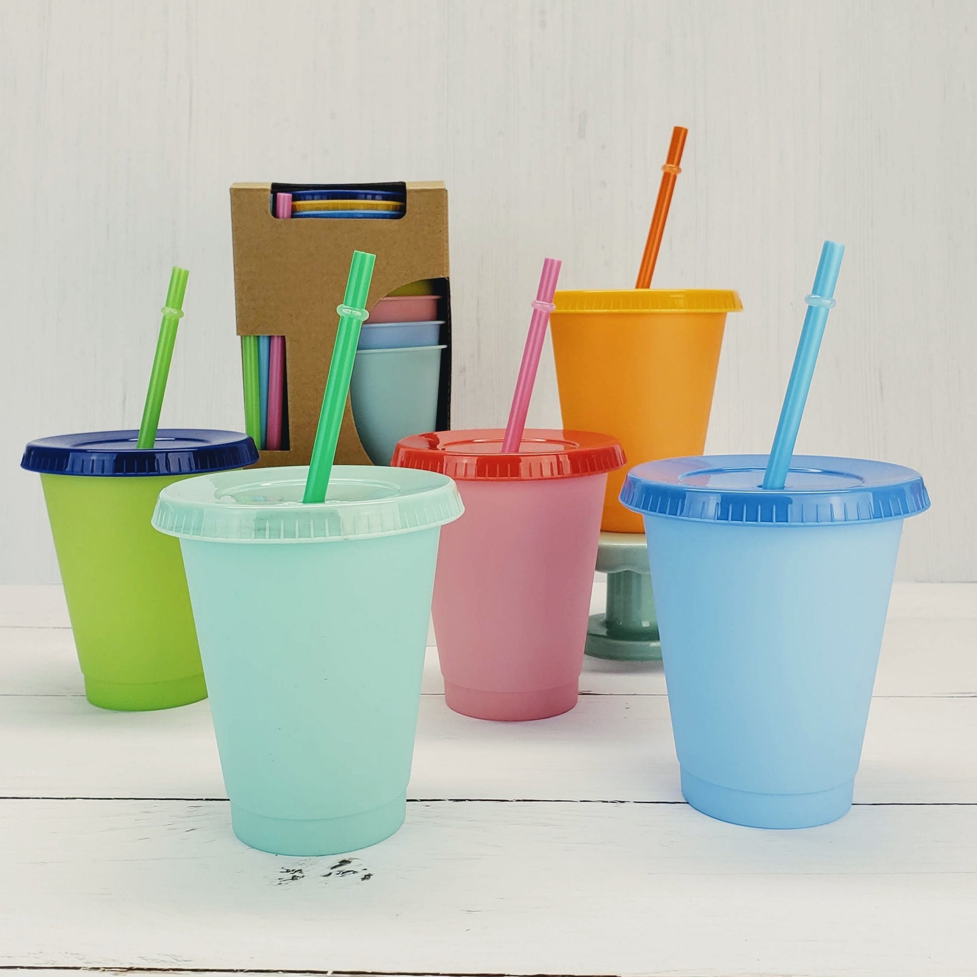 Set of 5 Color Changing Kids Cups with Colored Straws - 16oz Mini Cups –  SheltonShirts