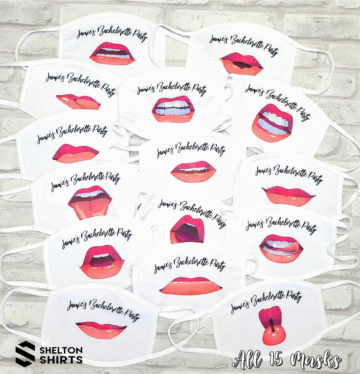 Bachelorette Party Lips Face Mask with Personalized Text - Set of 5 Masks