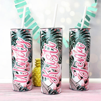 Tropical Pink Tumbler with Your Name on the front