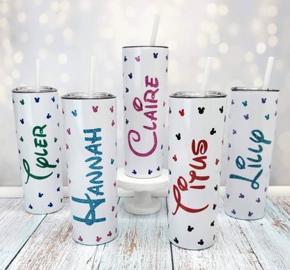 Mouse Heads Confetti Tumbler with Personalized Name up the side