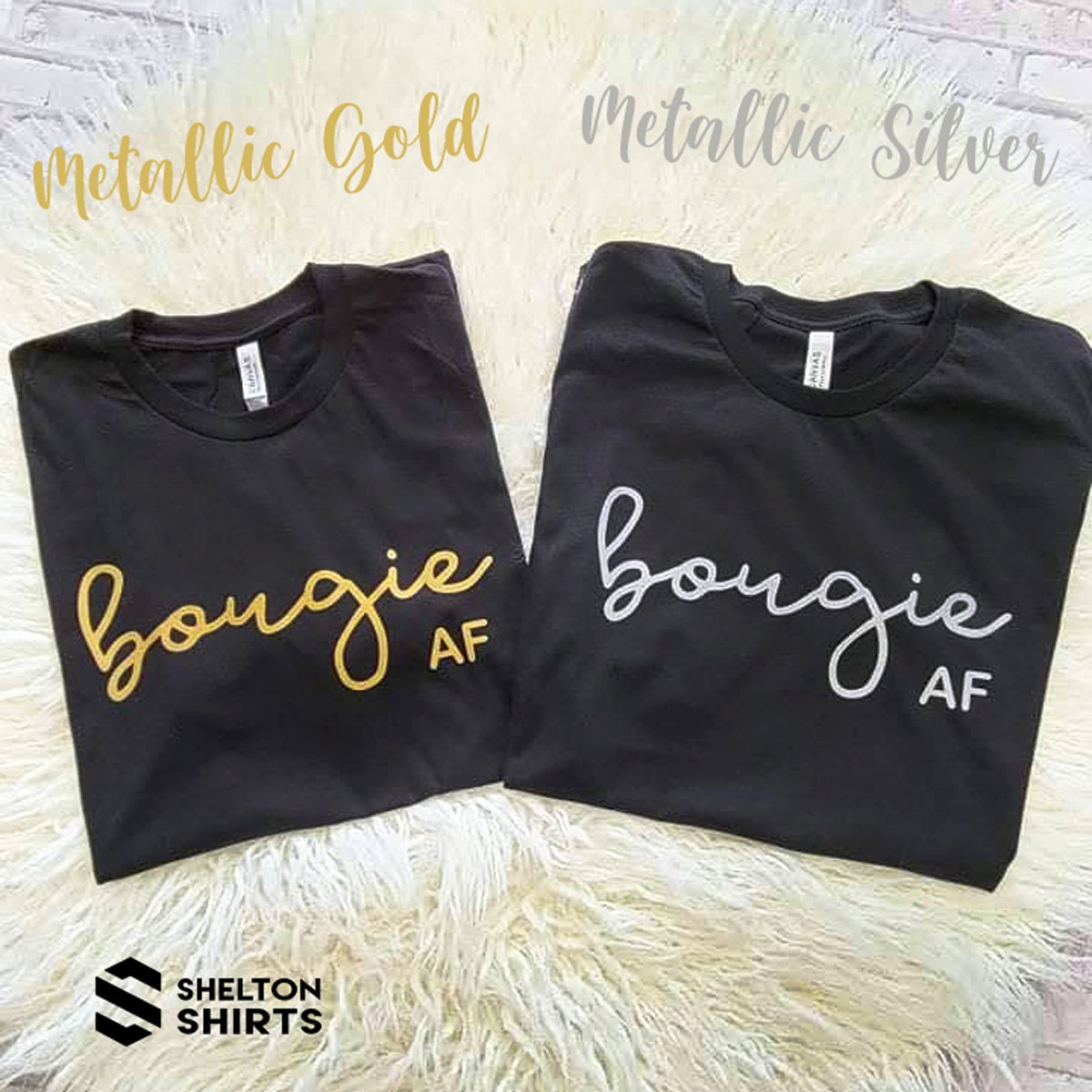 Bougie AF Black Bella T-shirt with Rose Gold Metallic Print Cotton Comfy T-Shirt