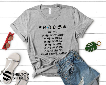 Phoebe Name Spelling Friends Heather Grey Cotton Comfy T-Shirt