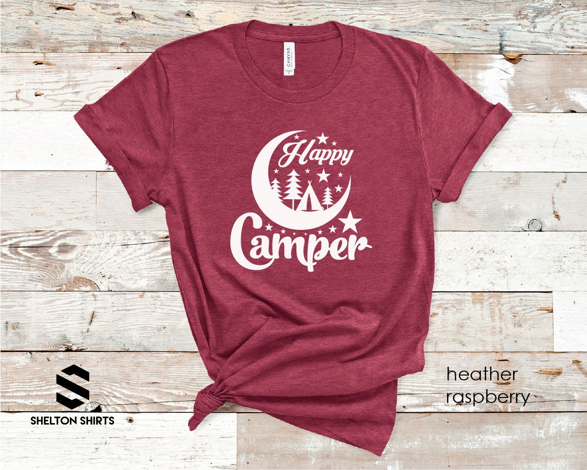 Happy Camper Crescent Moon Camping Cotton Comfy T-Shirt