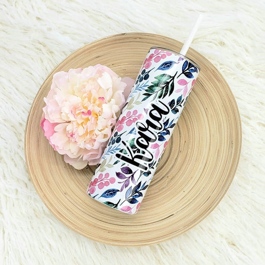 Pretty Watercolor Floral Tumbler with your Name