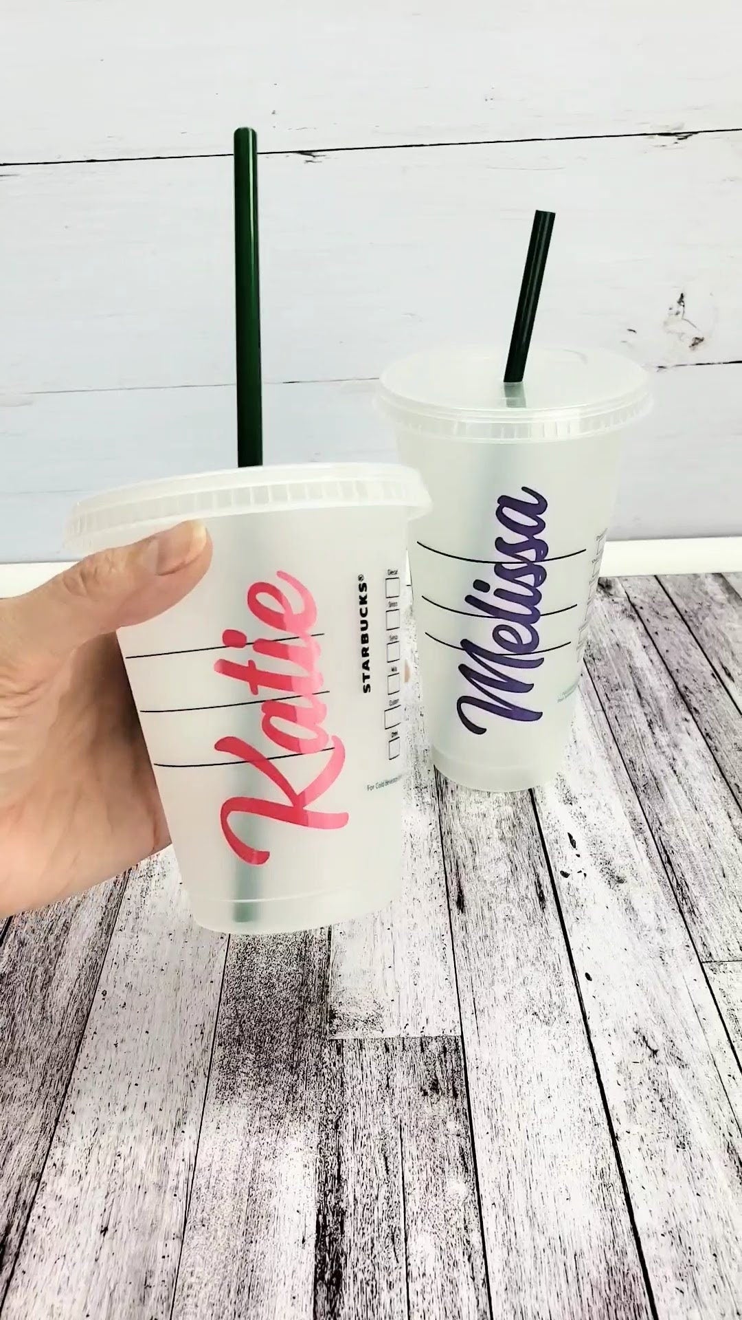 Personalized Starbucks 16 or 24 oz Reusable Cold Cup with Custom Vinyl Name Decal