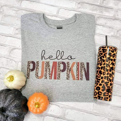 Hello Pumpkin Fall Colors and Leopard Print Super Soft Comfy T-Shirt