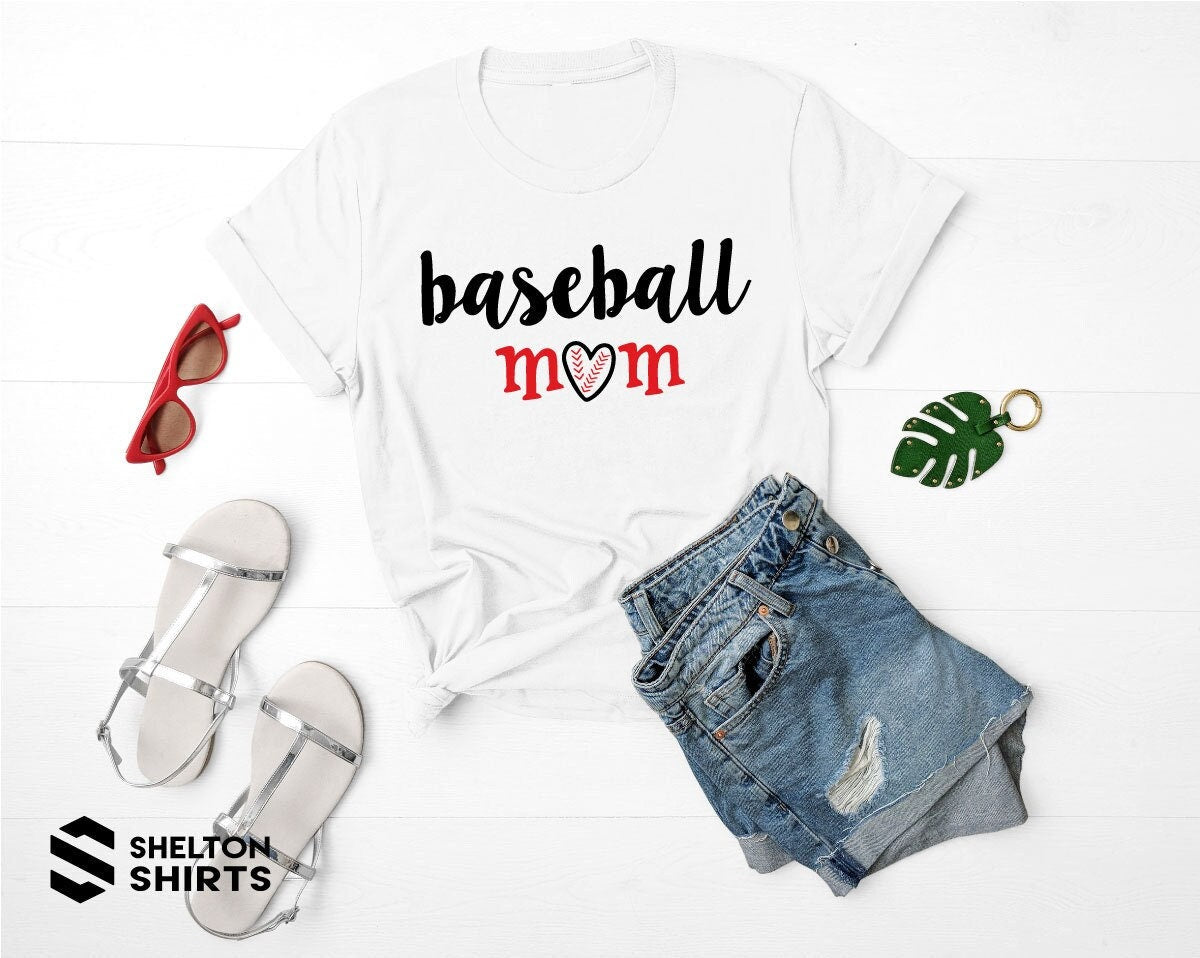 Baseball Mom with Heart Baseball Super Soft Cotton Comfy T-Shirt