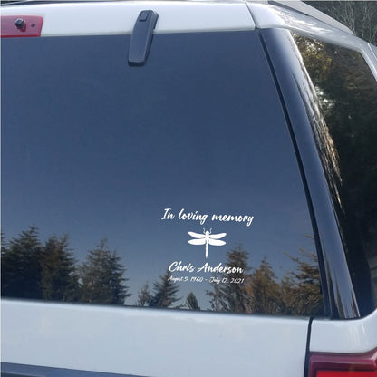 Custom In Loving Memory Dragonfly Memorial Vinyl Car Decal Sticker
