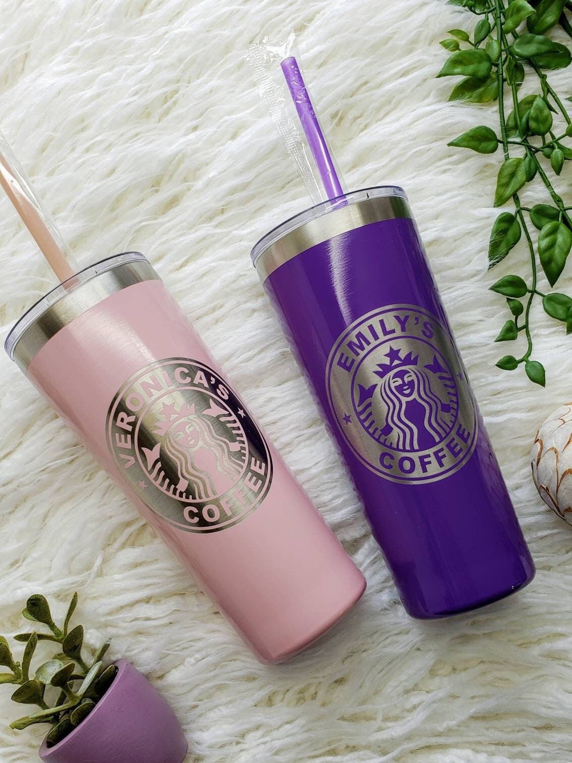 Marble Tumbler with Matte Black Personalized Starbucks Logo Decal