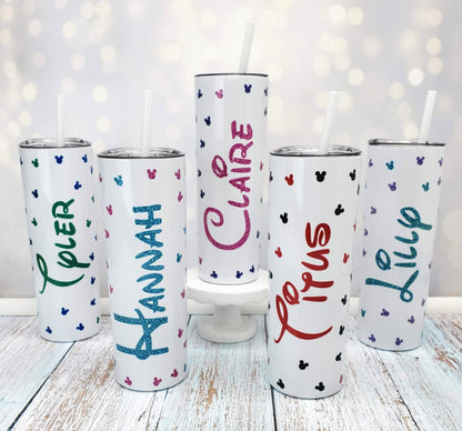 Mickey mouse heads confetti tumbler with personalized name up the side