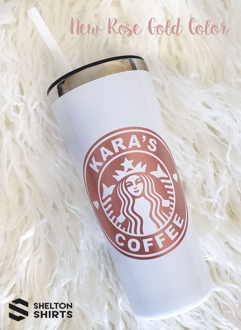Rose Gold Tumbler with Matte Black Personalized Starbucks Logo Decal –  SheltonShirts