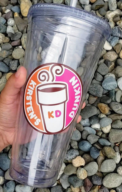 Dunkin donuts inspired printed decal on double wall high grade acrylic tumbler