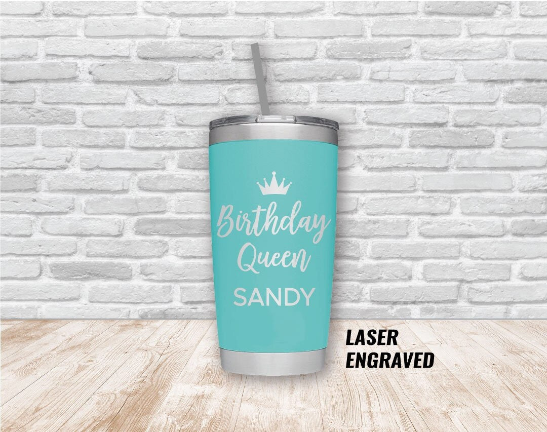 Birthday Queen with Crown Laser Engraved Tumbler with Personalized Name