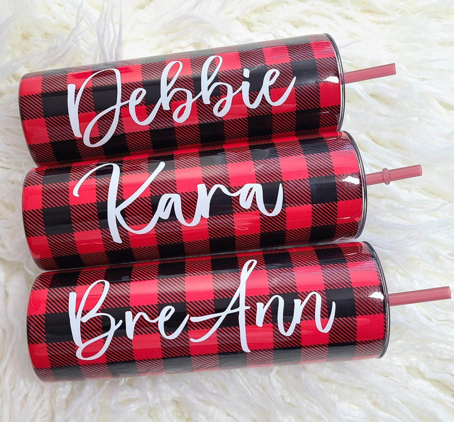 Personalized Buffalo Plaid Tumbler with Script Name on side