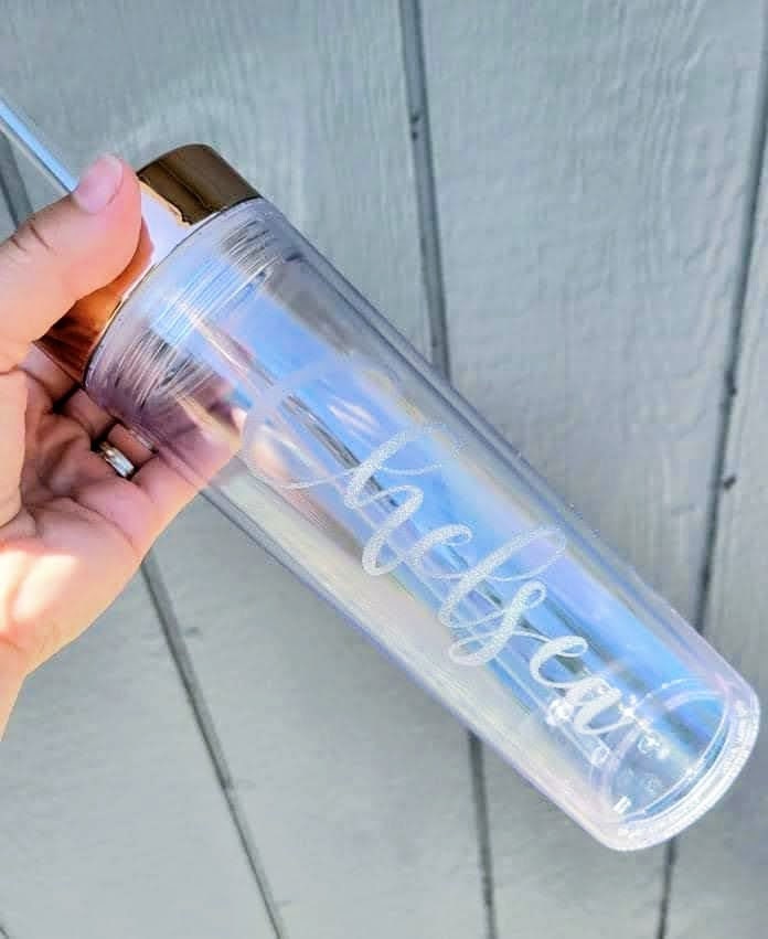 Bridal Party Handwritten Names Engraved on Skinny Clear Acrylic Tumbler