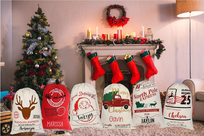 Quick Ship! Personalized GIANT Christmas Drawstring Canvas Santa Stocking Bag