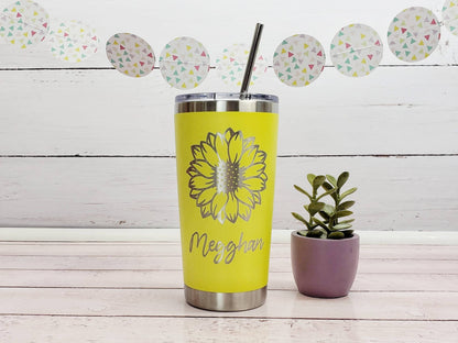 Sunflower Tumbler and Engraved Script Name