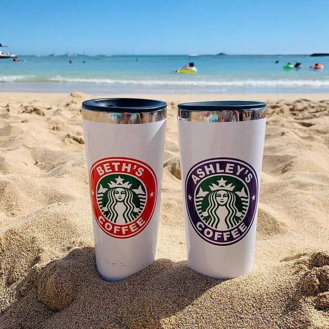 beach starbucks cup Personalized 2-color Printed Starbucks Sticker – SheltonShirts
