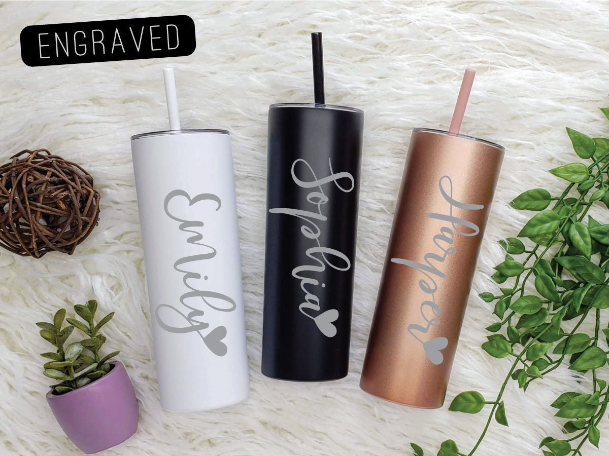 Name Laser Engraved Tumbler with Your Choice of Script Font on the side
