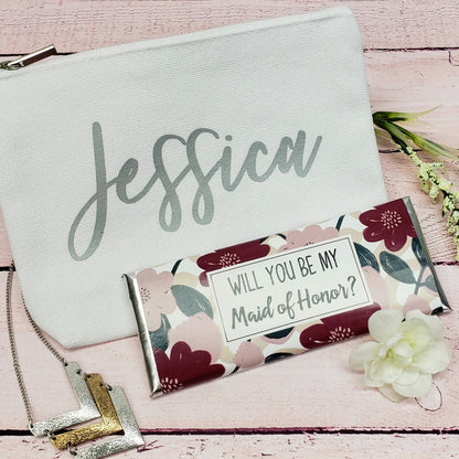Bridesmaid Proposal Zipper Bag - Bridal Party Makeup Bag with Name