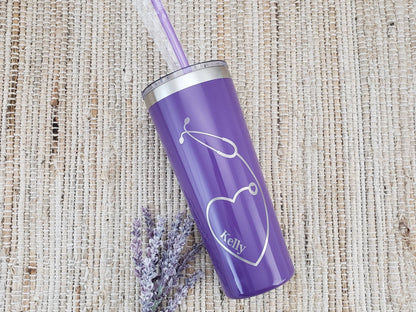 Heart Stethoscope with Name Engraved Personalized Name Tumbler
