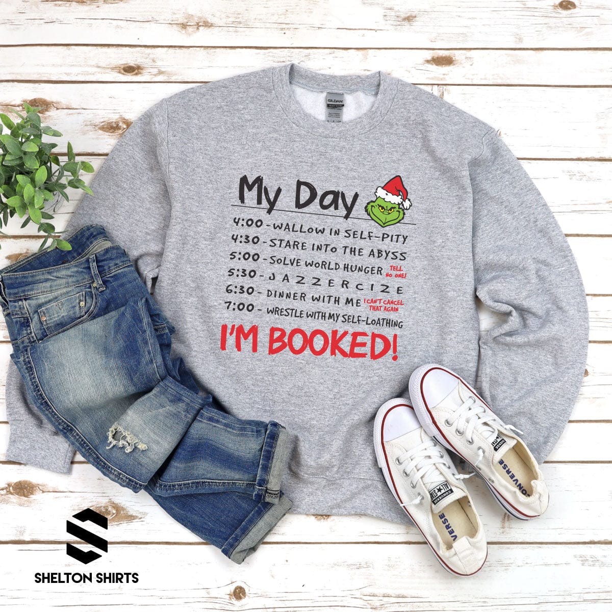 Im Booked! 4:00 Wallow in Self Pity Daily Routine The Grinch Quote Unisex Sweatshirt