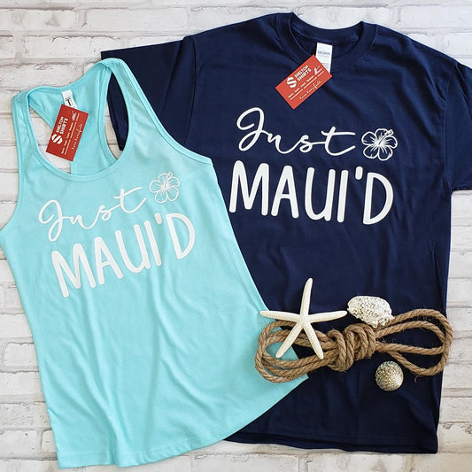 Just Maui'd with Hibiscus Flower Honeymoon Tank Top and Hubby T-Shirt - Set of 2 shirts