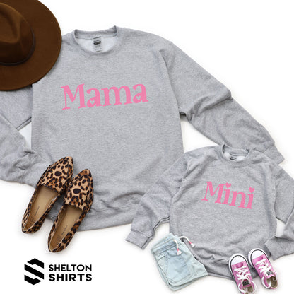 Mama and Mini with Hearts Super Comfy Crew Neck Heather Grey Sweatshirts