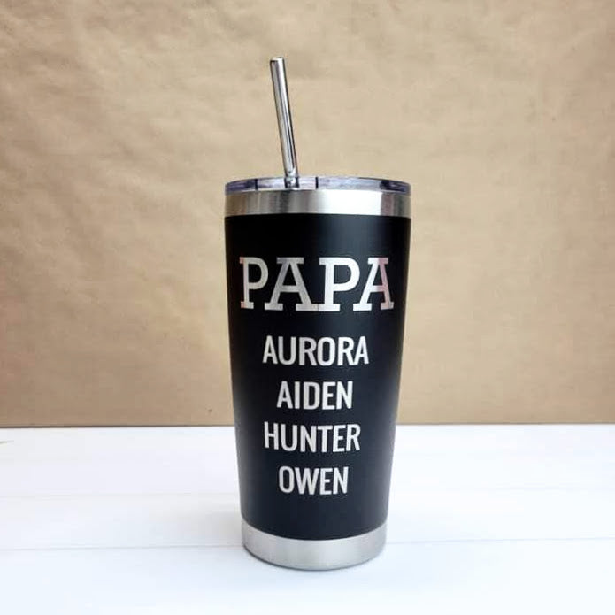 PAPA with Grandkids Names Engraved Tumbler - Dad with Kids Names
