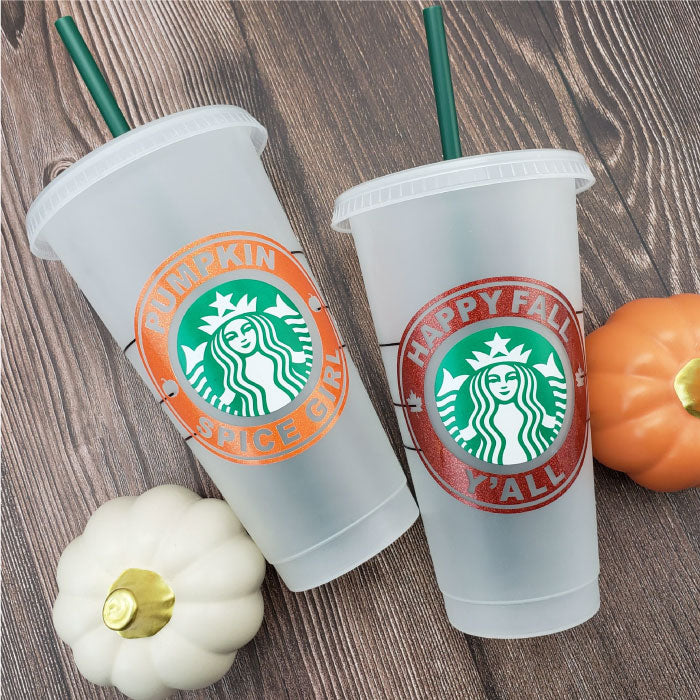 Pumpkin Spice Girl Decal on Reusable Starbucks 24oz Cold Cup