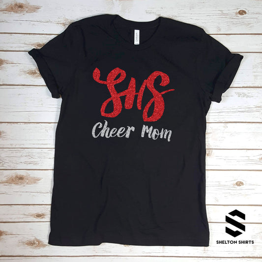 SHS Cheer Mom Glitter Script T-Shirt